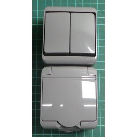 Modul, prepinac stridavy c.5 + zasuvka s vickem, 10/16A, 250V, IP44, JUNIOR, 10WGHP-2