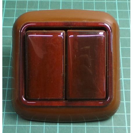 Prepinac dvojity stridavy c.6+6, tmavy mahagon, IP20, 10A, 250V, WPUL-7A, DONA LUX