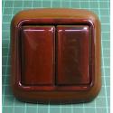 Euro Wall Switch, Double Two Way Switch, c.6+6, Dark Mahogany, IP20, 10A, 250V, WPUL-7A, DONA LUX