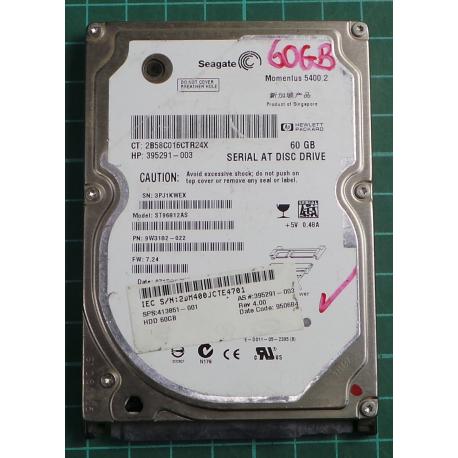 USED, Hard Disk, Seagate, Momentus 5400.2, ST96812AS, P/N: 9W3182-022, Firmware: 7.24, Laptop, SATA, 60GB