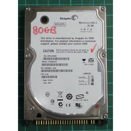 USED, Hard Disk, Seagate, Momentus 5400.2, ST98823A, P/N: 9W3883-504, Firmware: 3.06, Laptop, IDE, 80GB