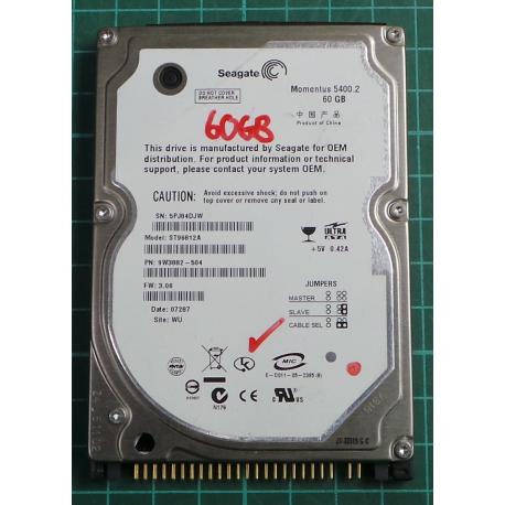 USED, Hard Disk, Seagate, Momentus 5400.2, ST96812A, P/N: 9W3882-504, Firmware: 3.06, Laptop, IDE, 60GB