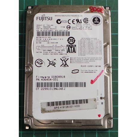 USED, Hard Disk, FUJITSU, MHW2080BH, P/N: CA06820-B40300C1, Laptop, SATA, 80GB