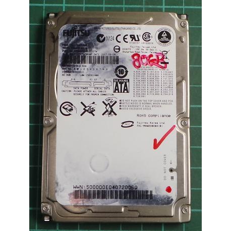 USED, Hard Disk, FUJITSU, MHW2080BH PL, P/N: CA06820-B55200TW, Laptop, SATA, 80GB