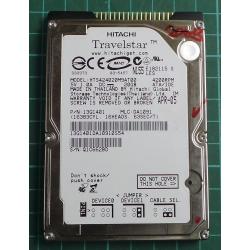 USED, Hard Disk, HITACHI, HTS424020M9T00, P/N: 13G1401, Laptop, IDE, 20GB