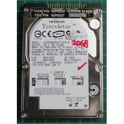 USED, Hard Disk, HITACHI, IC25N020ATCS04-0, P/N: 08K1087, Laptop, IDE, 20GB