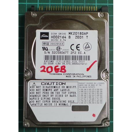 USED, Hard Disk, TOSHIBA, MK2018GAP, HDD2164 B ZE01 T, Laptop, IDE, 20GB
