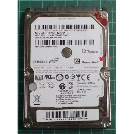 USED, Hard disk, SAMSUNG, ST750LM022, Firmware: 2AR20002, P/N: E4413-G14A-A047D, Laptop, SATA, 750GB