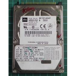 USED, Hard Disk, TOSHIBA, MK1016GAP, HDD2152 B ZE01, Laptop, IDE, 10GB