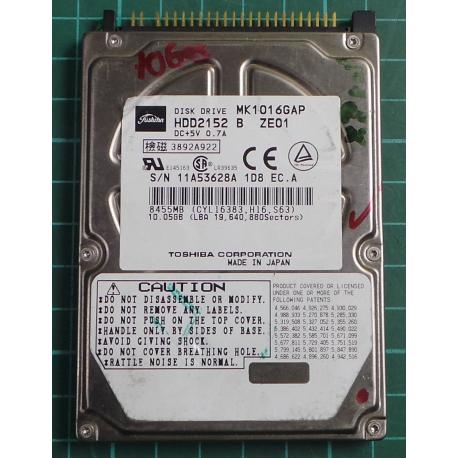 USED, Hard Disk, TOSHIBA, MK1016GAP, HDD2152 B ZE01, Laptop, IDE, 10GB