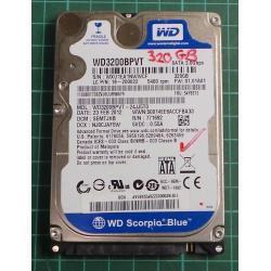 USED, Hard Disk, WD3200BPVT, WD Scorpio, WD3200BPVT-24JJ5T0, Laptop, SATA, 320GB