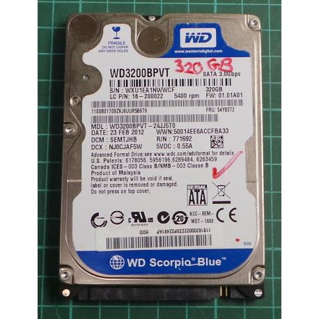 USED, Hard Disk, WD3200BPVT, WD Scorpio, WD3200BPVT-24JJ5T0, Laptop, SATA, 320GB