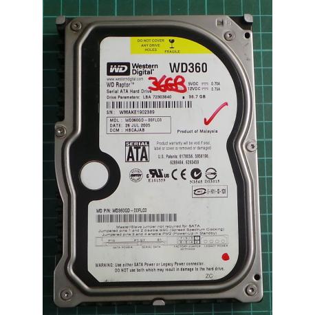 USED, Hard Disk, WD360GD, WD Raptor, WD360GD-00FLC0, Desktop, SATA, 36GB