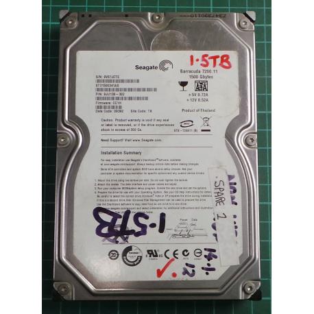 USED, Hard Disk, Seagate, Barracuda 7200.11, ST31500341AS, Seagate, P/N: 9JU138-302, Firmware: 3CC1H, Desktop, SATA, 1.5TB