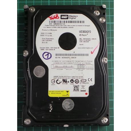 USED, Hard Disk, WD360ADFD, WD Raptor, WD360ADFD-00NLR4, Desktop, SATA, 36GB
