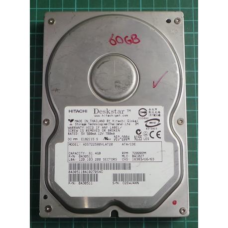 USED, Hard Disk, HITACHI, HDS722580VLAT20, P/N: 0A30511, Desktop, IDE, 60GB