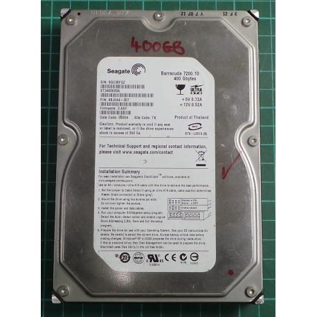 USED, Hard Disk, Seagate, Barracuda 7200.10, ST3400620A, Seagate, P/N: 9BJ044-307, Firmware: 3.AAF, Desktop, IDE, 400GB