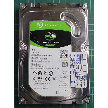 USED, Hard Disk, Barracuda, ST200DM006, Seagate, P/N: 2DM164-510, Firmware: CC26, Desktop, SATA, 2TB