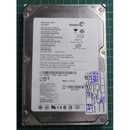 USED, Hard Disk, Barracuda 7200.7, ST340014A, Seagate, P/N: 9W2005-033, Firmware: 8.16, Config: D8D-01, Desktop, IDE, 40GB