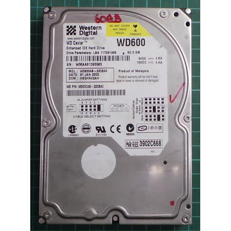 USED, Hard Disk, WD600, WD Caviar, WD600AB-22CBA0, Desktop, IDE, 60GB