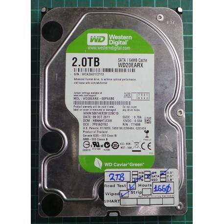 USED, Hard Disk, WD20EARX, WD Caviar, WD20EARX-00PASB0, Desktop, SATA, 2TB