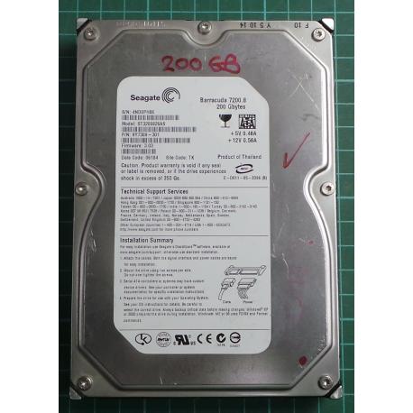 USED, Hard Disk, Barracuda 7200.8, ST3200826AS, Seagate, P/N: 9Y7389-301, Firmware: 3.03, Desktop, SATA, 200GB