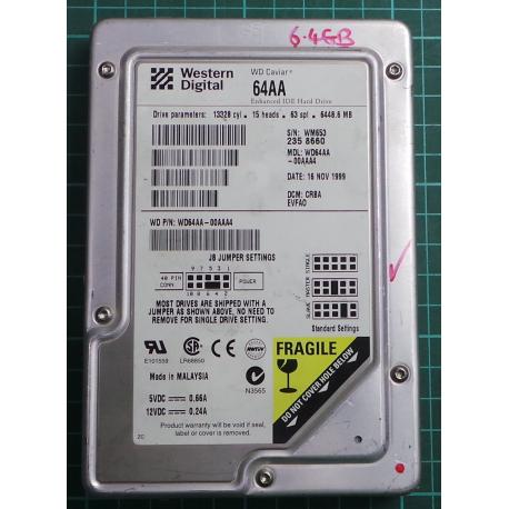 USED, Hard Disk, 64AA, WD Caviar, WD64AA-00AAA4, Desktop, IDE, 6.4GB
