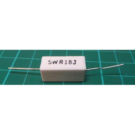 0,18R ceramic resistor 5W, 5%, 300ppm, 350V 