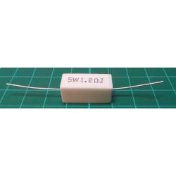 Ceramic resistor 1R2 5W, 5%, 300ppm, 350V 