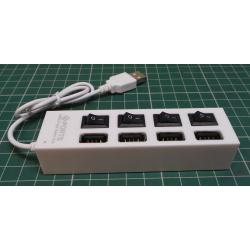 4 Port Powered USB HUB with individual On/Off Switches, White