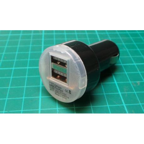 Black DUAL 2 PORT USB CAR CHARGER ADAPTER 2A 2.2A LT