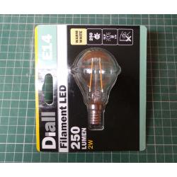 Dial, Filament LED, 250Lumen, 2W, E14, Warm White, A++
