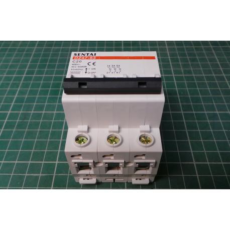 Circuit breaker DZ47 400V / 20A / C 3-phase DIN rail